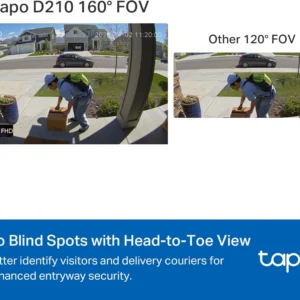 Tapo 2K Wireless Smart Video Doorbell with Chime - 160° Ultra-Wide View,Person Detection, Ring Call, 2-Way Audio, Subscription-Free Local Storage/Optional Cloud, Motion Only Alert, D210 view 2
