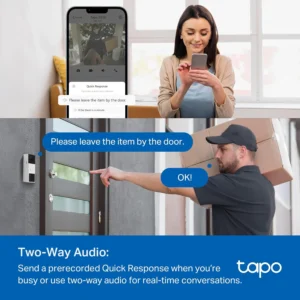 Tapo 2K Wireless Smart Video Doorbell with Chime - 160° Ultra-Wide View,Person Detection, Ring Call, 2-Way Audio, Subscription-Free Local Storage/Optional Cloud, Motion Only Alert, D210