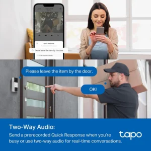 Tapo 2K Wireless Smart Video Doorbell with Chime - 160° Ultra-Wide View,Person Detection, Ring Call, 2-Way Audio, Subscription-Free Local Storage/Optional Cloud, Motion Only Alert, D210
