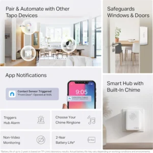Tapo Door Sensor Starter KIT, Matter Compatible, 3X Smart Door Window Contact Sensor and 1x Smart Hub with Built-in Chime, Smart Automation, Real-Time Notification, T31 KIT view 2