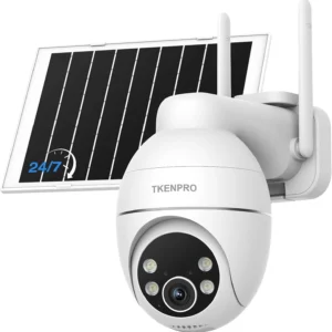 TKENPRO Solar Security Cameras Wireless Outdoor, 2.4GHz Wi-Fi, 24/7 Continuous Recording, Human Auto Tracking, Outdoor Camera Wireless with 2K Color Night Vision, 360° Panoramic View view 1
