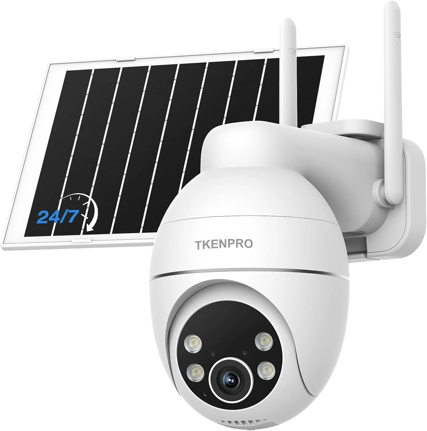 TKENPRO Solar Security Cameras Wireless Outdoor, 2.4GHz Wi-Fi, 24/7 Continuous Recording, Human Auto Tracking, Outdoor Camera Wireless with 2K Color Night Vision, 360° Panoramic View view 1