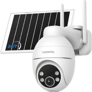 TKENPRO Solar Security Cameras Wireless Outdoor, 2.4GHz Wi-Fi, 24/7 Continuous Recording, Human Auto Tracking, Outdoor Camera Wireless with 2K Color Night Vision, 360° Panoramic View view 1