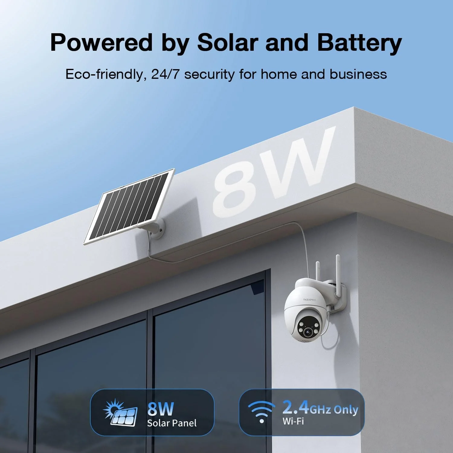 TKENPRO Solar Security Cameras Wireless Outdoor, 2.4GHz Wi-Fi, 24/7 Continuous Recording, Human Auto Tracking, Outdoor Camera Wireless with 2K Color Night Vision, 360° Panoramic View view 4