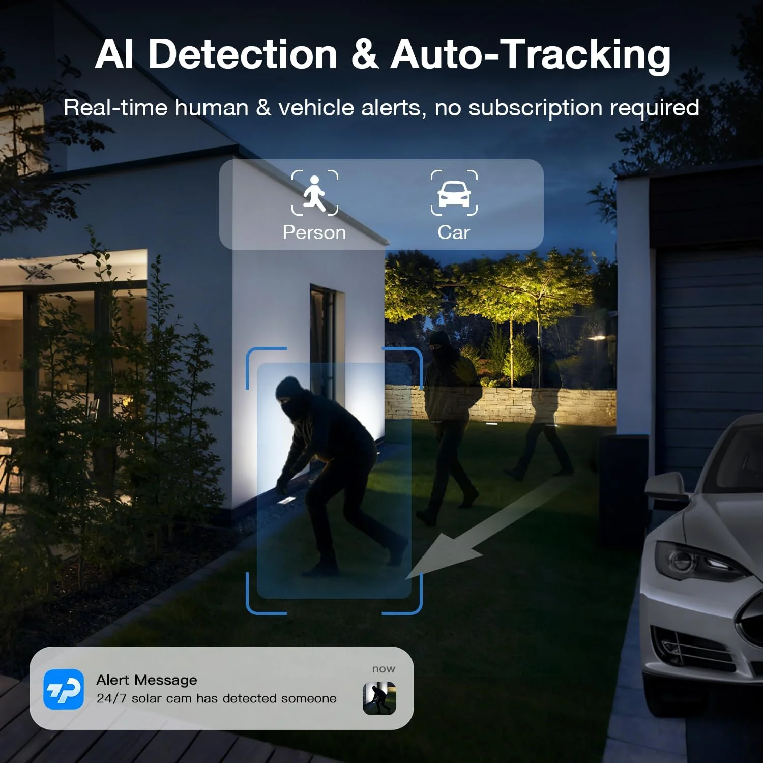 TKENPRO Solar Security Cameras Wireless Outdoor, 2.4GHz Wi-Fi, 24/7 Continuous Recording, Human Auto Tracking, Outdoor Camera Wireless with 2K Color Night Vision, 360° Panoramic View view 5