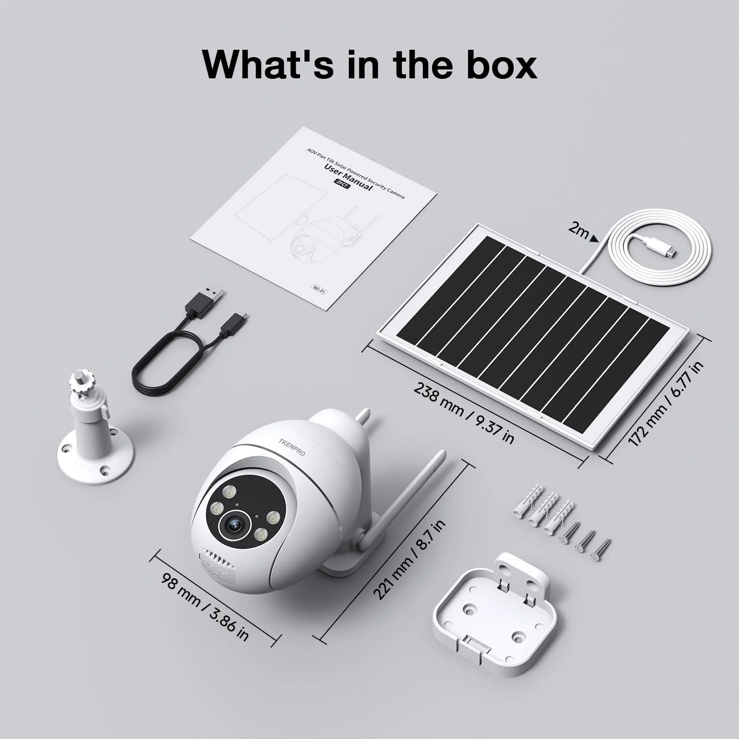 TKENPRO Solar Security Cameras Wireless Outdoor, 2.4GHz Wi-Fi, 24/7 Continuous Recording, Human Auto Tracking, Outdoor Camera Wireless with 2K Color Night Vision, 360° Panoramic View