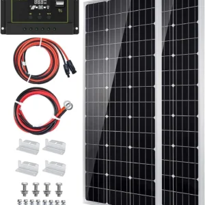Topsolar Solar Panel Kit 100 Watt 12 Volt Monocrystalline Off Grid System for Homes RV Boat + 30A 12V/24V Solar Charge Controller +Solar Cables + Z-Bracket for Mounting
