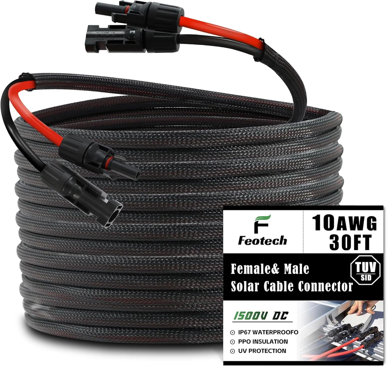 30ft 10AWG solar extension cable with connectors