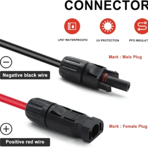 Twin Wire 30FT Solar Extension Cable - 10AWG (6mm²) Solar Panel Connector, with 6 Pairs-IP67-Male/Female Solar connectors for Outdoor Automotive RV Boat Marine Solar Panel- Black & Red view 5