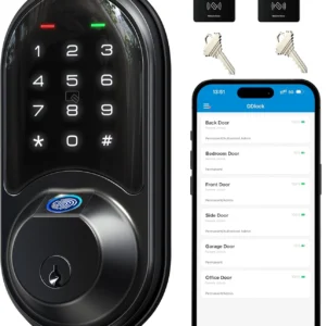 Veise RZ07 Fingerprint Smart Lock, 7-in-1 Smart Locks for Front Door, Keyless Entry Door Lock with App Control & Auto-Lock, Biometric Electronic Touchscreen Keypad Deadbolt, Matte Black view 1