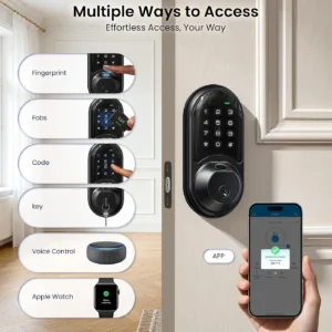 Veise RZ07 Fingerprint Smart Lock, 7-in-1 Smart Locks for Front Door, Keyless Entry Door Lock with App Control & Auto-Lock, Biometric Electronic Touchscreen Keypad Deadbolt, Matte Black view 2