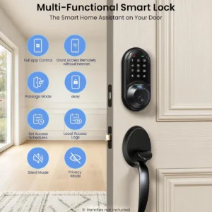 Veise RZ07 Fingerprint Smart Lock, 7-in-1 Smart Locks for Front Door, Keyless Entry Door Lock with App Control & Auto-Lock, Biometric Electronic Touchscreen Keypad Deadbolt, Matte Black view 4