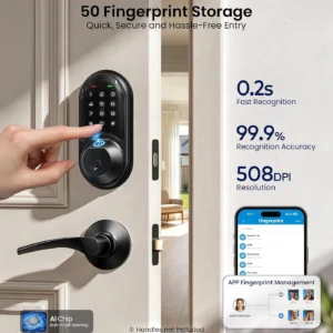 Veise RZ07 Fingerprint Smart Lock, 7-in-1 Smart Locks for Front Door, Keyless Entry Door Lock with App Control & Auto-Lock, Biometric Electronic Touchscreen Keypad Deadbolt, Matte Black view 7