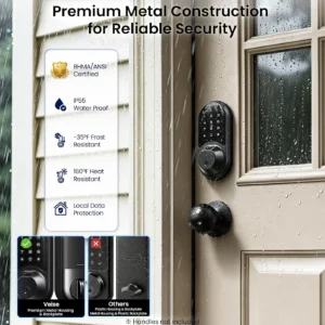 Veise RZ07 Fingerprint Smart Lock, 7-in-1 Smart Locks for Front Door, Keyless Entry Door Lock with App Control & Auto-Lock, Biometric Electronic Touchscreen Keypad Deadbolt, Matte Black