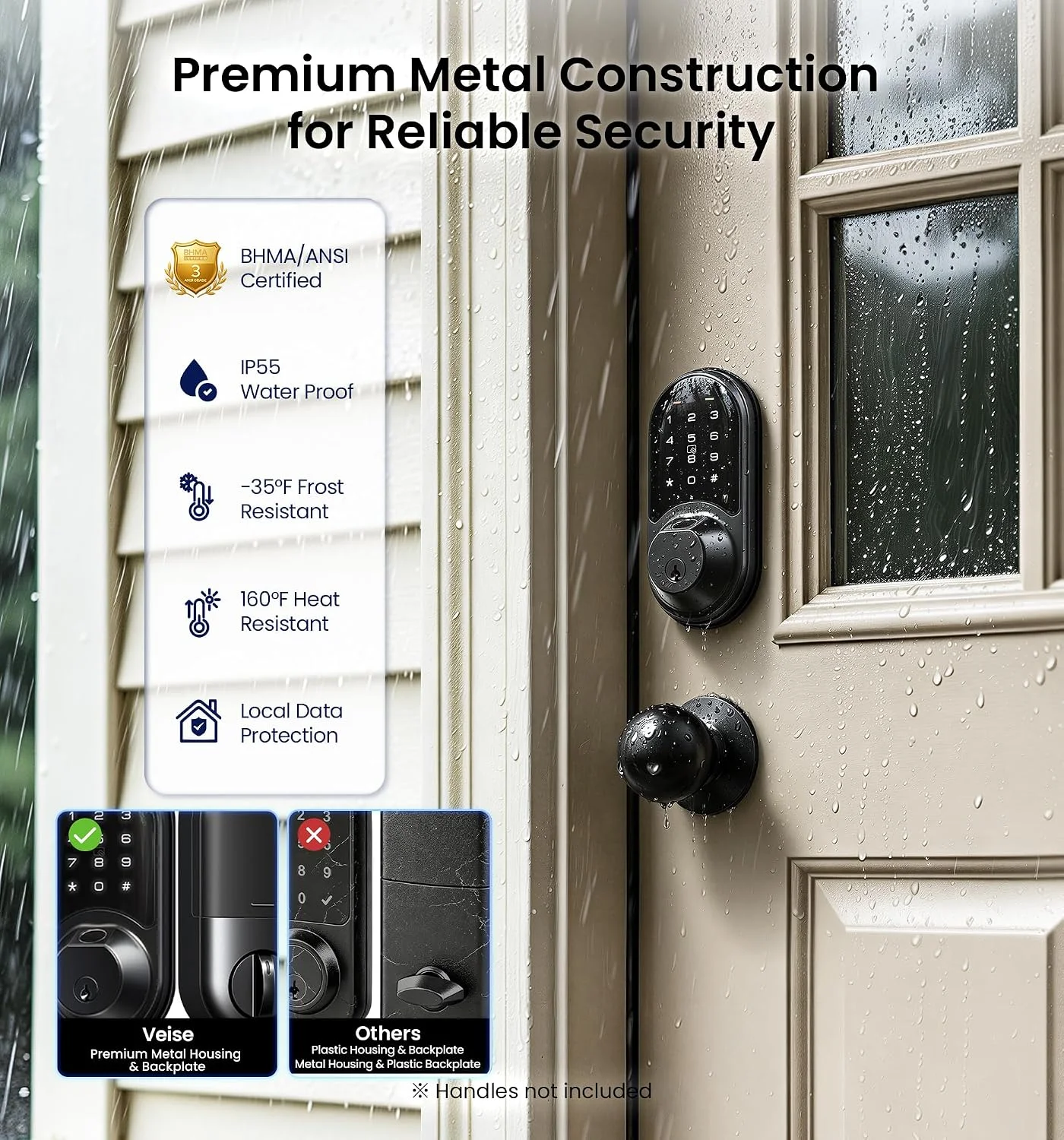 Veise RZ07 Fingerprint Smart Lock, 7-in-1 Smart Locks for Front Door, Keyless Entry Door Lock with App Control & Auto-Lock, Biometric Electronic Touchscreen Keypad Deadbolt, Matte Black