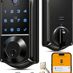 Veise VE017 Fingerprint Smart Door Lock, App Control, 8-in-1 Keyless Entry, Auto Lock, Emergency Power Port, Electronic Touchscreen Keypad, Biometric Smart Locks for Front Door, Matte Black view 1