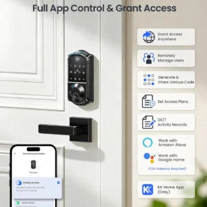 Veise VE017 Fingerprint Smart Door Lock, App Control, 8-in-1 Keyless Entry, Auto Lock, Emergency Power Port, Electronic Touchscreen Keypad, Biometric Smart Locks for Front Door, Matte Black view 2