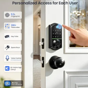 Veise VE017 Fingerprint Smart Door Lock, App Control, 8-in-1 Keyless Entry, Auto Lock, Emergency Power Port, Electronic Touchscreen Keypad, Biometric Smart Locks for Front Door, Matte Black view 3