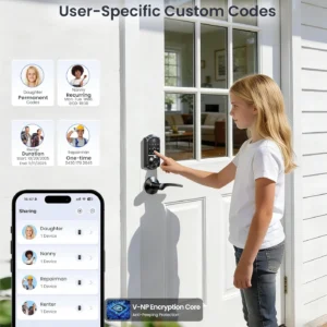 Veise VE017 Fingerprint Smart Door Lock, App Control, 8-in-1 Keyless Entry, Auto Lock, Emergency Power Port, Electronic Touchscreen Keypad, Biometric Smart Locks for Front Door, Matte Black view 4