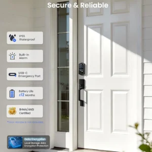 Veise VE017 Fingerprint Smart Door Lock, App Control, 8-in-1 Keyless Entry, Auto Lock, Emergency Power Port, Electronic Touchscreen Keypad, Biometric Smart Locks for Front Door, Matte Black view 5