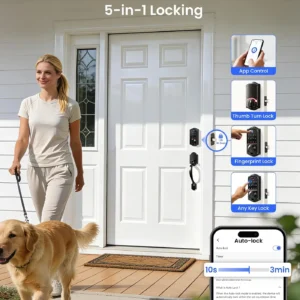 Veise VE017 Fingerprint Smart Door Lock, App Control, 8-in-1 Keyless Entry, Auto Lock, Emergency Power Port, Electronic Touchscreen Keypad, Biometric Smart Locks for Front Door, Matte Black view 6