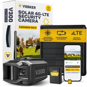 Vosker V300 Ultimate Farmers Pack Outdoor Security Camera with External Solar Panel for Farms Pastures and Greenhouses 4G LTE Black Single Unit with Battery view 1