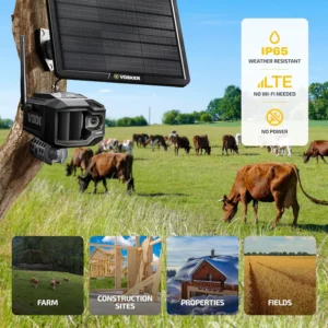 Vosker V300 Ultimate Farmers Pack Outdoor Security Camera with External Solar Panel for Farms Pastures and Greenhouses 4G LTE Black Single Unit with Battery view 2