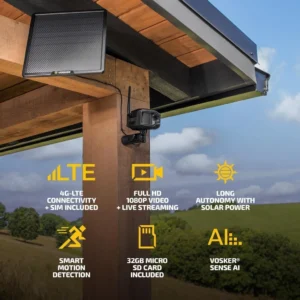 Vosker V300 Ultimate Farmers Pack Outdoor Security Camera with External Solar Panel for Farms Pastures and Greenhouses 4G LTE Black Single Unit with Battery view 3