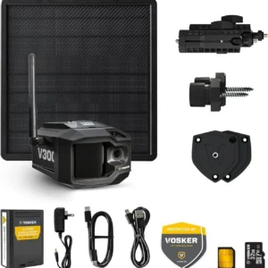 Vosker V300 Ultimate Farmers Pack Outdoor Security Camera with External Solar Panel for Farms Pastures and Greenhouses 4G LTE Black Single Unit with Battery