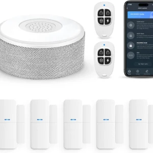 WiFi Door Alarm System, Wireless DIY Smart Home Security System, with Phone APP Alert, 8 Pieces-Kit (Alarm Siren, Door Window Sensor, Remote), Work with Alexa, for House, Apartment, by tolviviov view 1