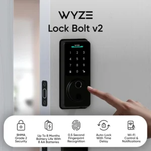 Wyze Auto-Lock Bolt v2, Fingerprint Keyless Entry Smart Lock, AI Learning Scanner with Wi-Fi Front Door Lock Deadbolt, Auto-Lock, 8 Months Battery, BHMA2, IP53, Anti-Peep Keypad, Backup Keys view 2
