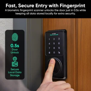 Wyze Auto-Lock Bolt v2, Fingerprint Keyless Entry Smart Lock, AI Learning Scanner with Wi-Fi Front Door Lock Deadbolt, Auto-Lock, 8 Months Battery, BHMA2, IP53, Anti-Peep Keypad, Backup Keys view 3