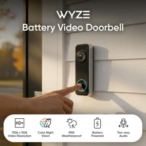 Wyze Battery Video Doorbell Wireless Camera, 1536x1536 HD+ with Color Night Vision, 2-Way Audio, 1:1 Head-to-Toe View, Person/Vehicle/Package Monitor, Wire-Free/Wired Option, 1 Minute Easy Setup view 2
