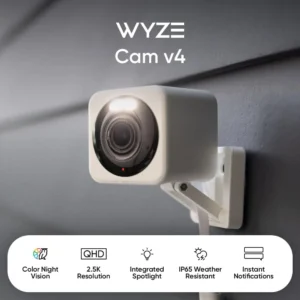 WYZE Cam v4 (Latest Model), 2.5K AI Security Camera, Indoor/Outdoor Cameras for Home Security, Baby Monitor & Pet Camera, Vibrant Color Night Vision, No Subscription Required, Free Expert Help view 2