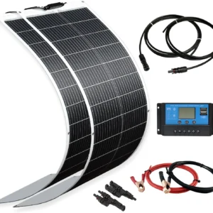 XINPUGUANG Solar Panel 200W 12V Flexible System Kit,2X100W Monocrystalline Fiberglass Module 20A Controller Extension Cable for Off Grid Home,RV,Caravan,Boat and Other Battery Charger（200W view 1