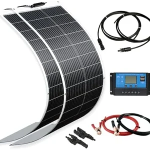 XINPUGUANG Solar Panel 200W 12V Flexible System Kit,2X100W Monocrystalline Fiberglass Module 20A Controller Extension Cable for Off Grid Home,RV,Caravan,Boat and Other Battery Charger（200W