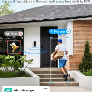XTU Battery Doorbell, 180° Head-to-Toe Video, Live View with Two-Way Talk, No Monthly Fee, 2.4G Wi-Fi with Chime, Local/Cloud Storage, Human Detection, Compatible with Alexa & Google Home view 3