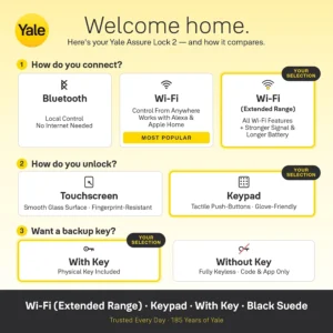 Yale Assure Lock 2 Keypad with Wi-Fi Connect Bridge for Extended Battery Life, Black Suede Deadbolt for Vacation Rental Hosts, YRD410-CB1-BSP view 6