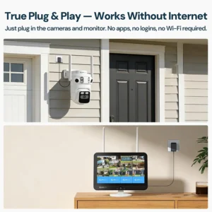 yeewise Triple Lens Wireless Security Camera System with 12" Monitor, 180° Wide View + 360° PTZ AI Tracking, WiFi 6, 16CH NVR, 24/7 Recording, 500GB HDD, No Monthly Fee, Plug-in Power view 5
